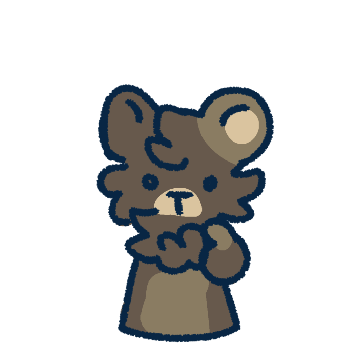  a brown bear with a light brown tummy. Bear is pointing to bearself with bears right paw